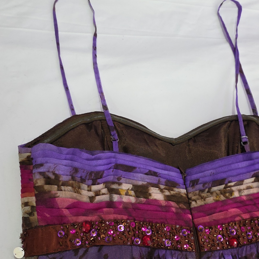 David's Bridal Pink and Purple‎ Animal-Print Maxi Dress Size 4 Small Beaded Prom - Picture 15 of 16